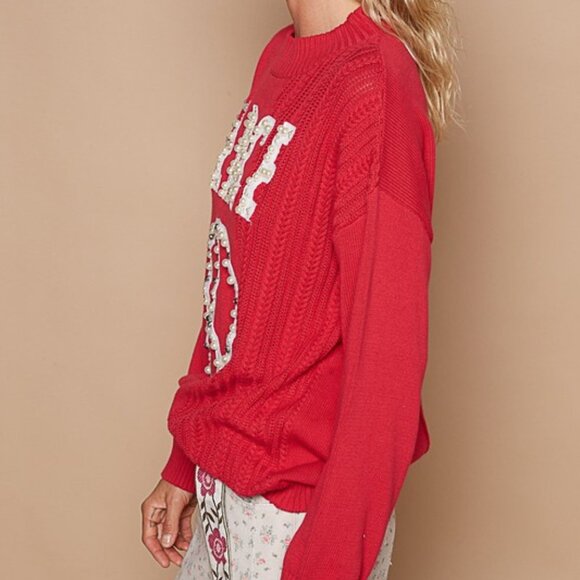 POL Red Peace Patch Sweater with Pearl and Stud Details - Picture 6 of 7